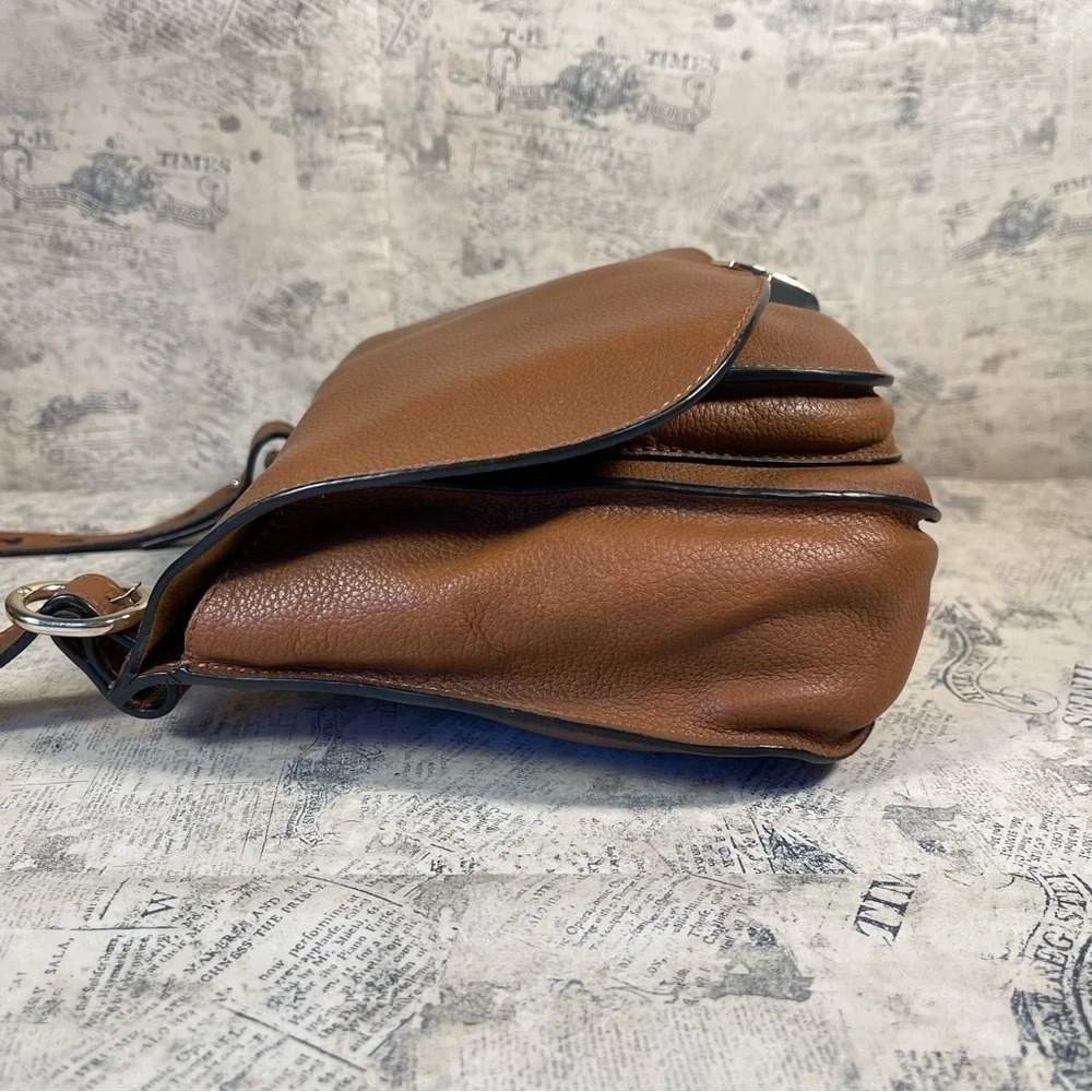 Massimo Dutti Genuine Brown Leather Saddle Crossbody Bag Flap Shoulder Purse